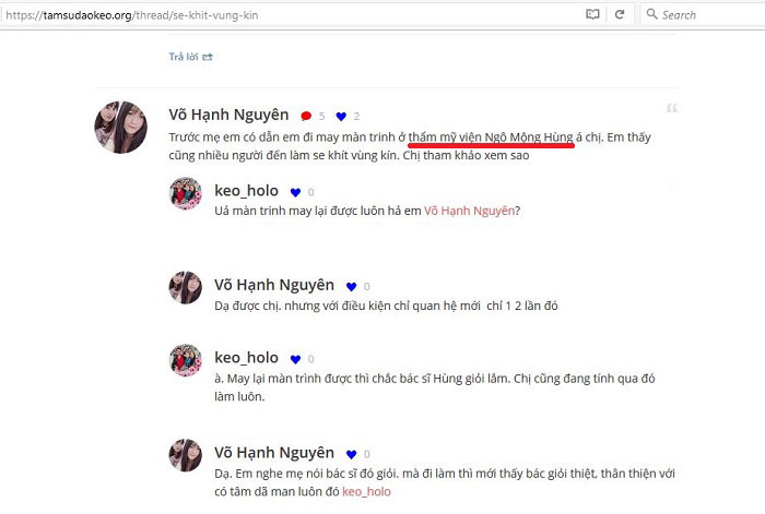 Se khít vùng kín bằng lá trầu không - Phản hồi của các chị em trên diễn đàn Tâm sự dao kéo