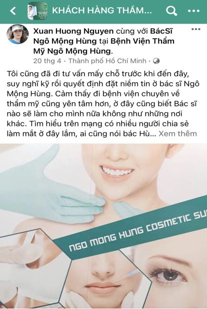 khách hàng chia sẻ trên fanpage bác sĩ Ngô Mộng Hùng