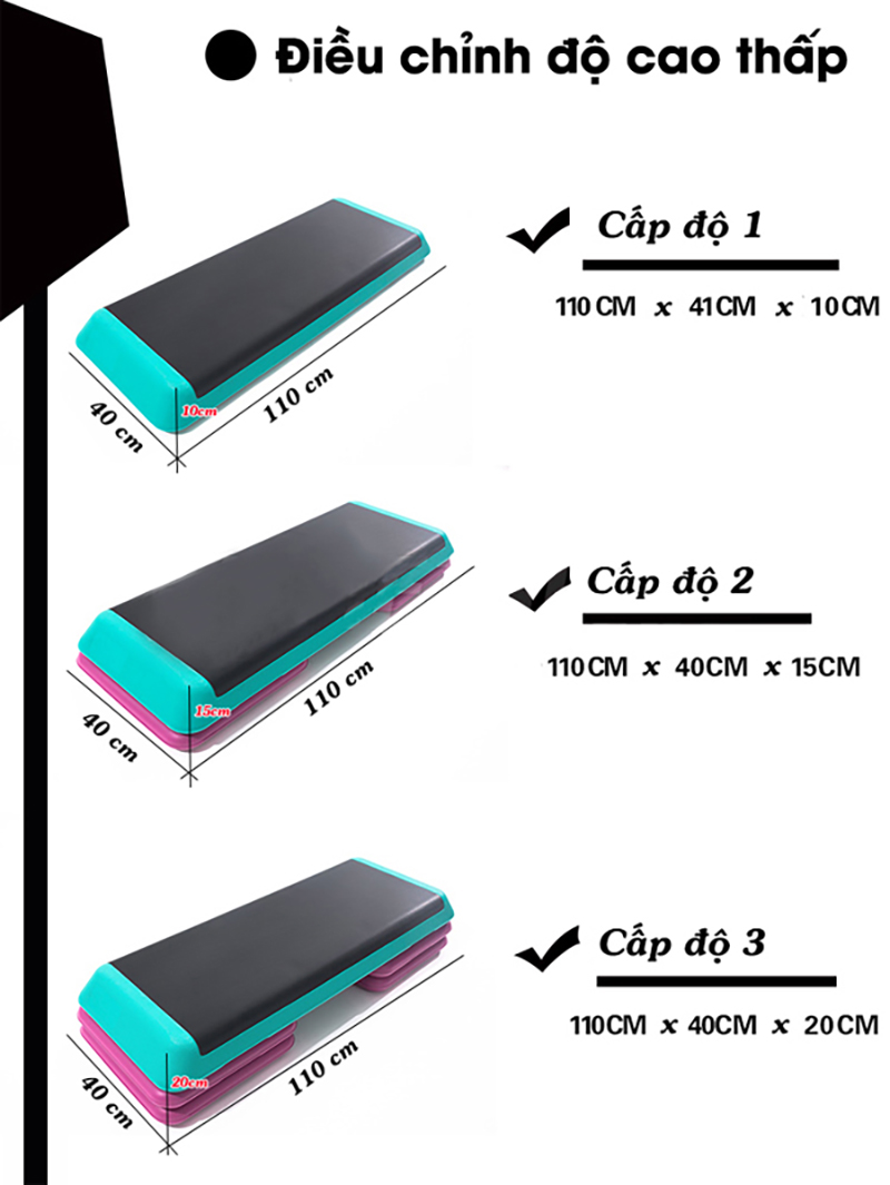 Bục nhảy Aerobic 840 3 Kích thước bục dậm nhảy Aerobic 840