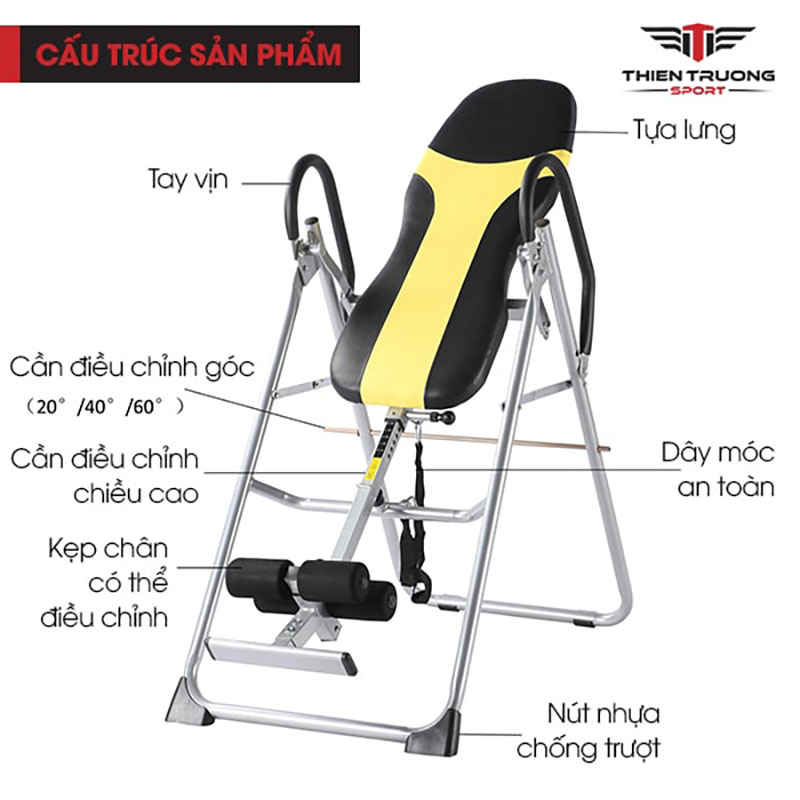 Ghế tập dốc ngược 02Q 7 Ghế tập dốc ngược 02Q được cấu tạo đầy đủ, chắc chắn, chịu được tải trọng tối đa lên tới 136kg