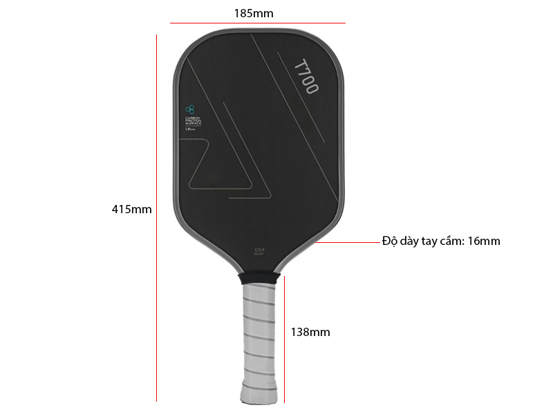 Vợt Pickleball Joola T700 4 Kích thước vợt Pickleball Joola T700