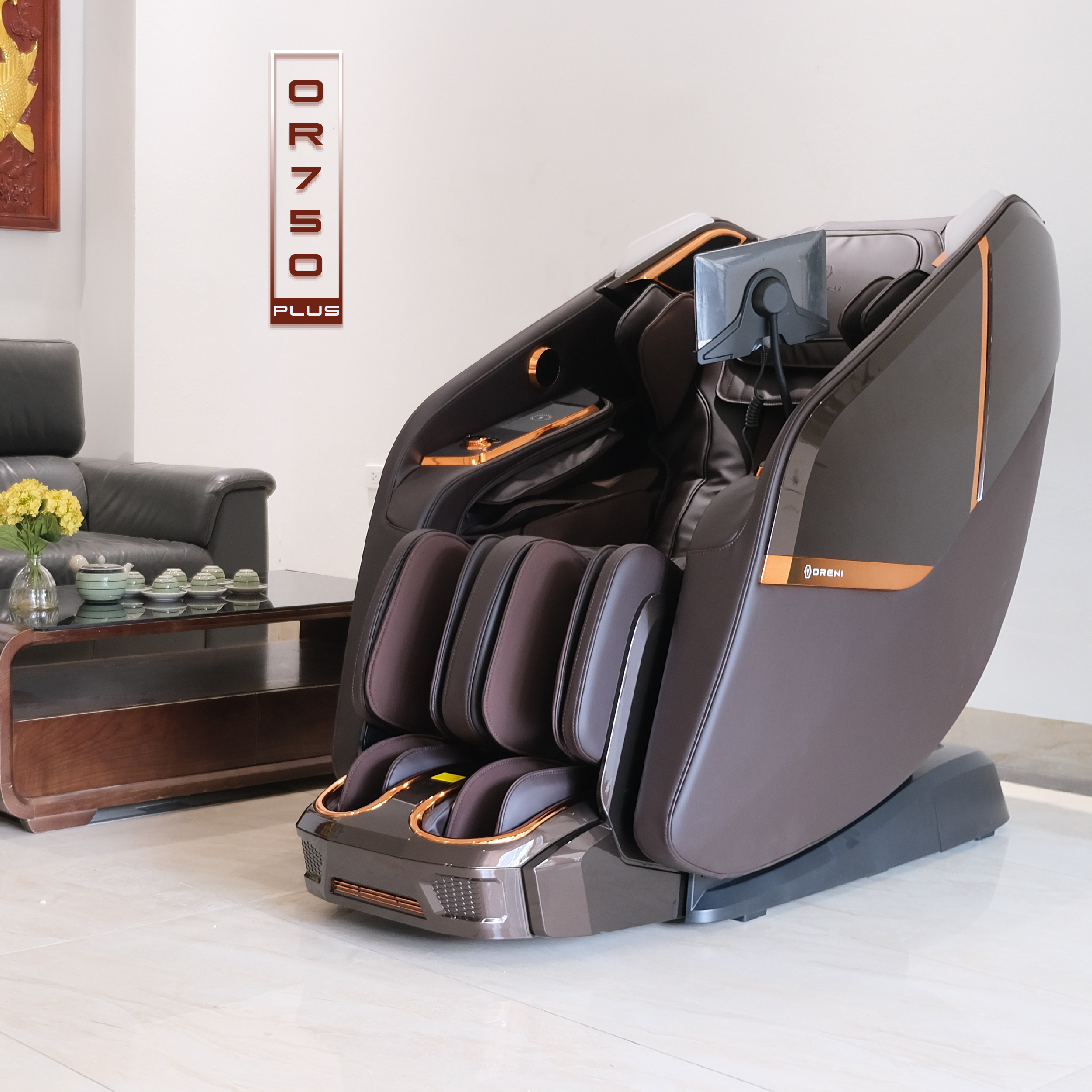 Ghế massage cao cấp Oreni OR-750plus phiên bản màu nâu