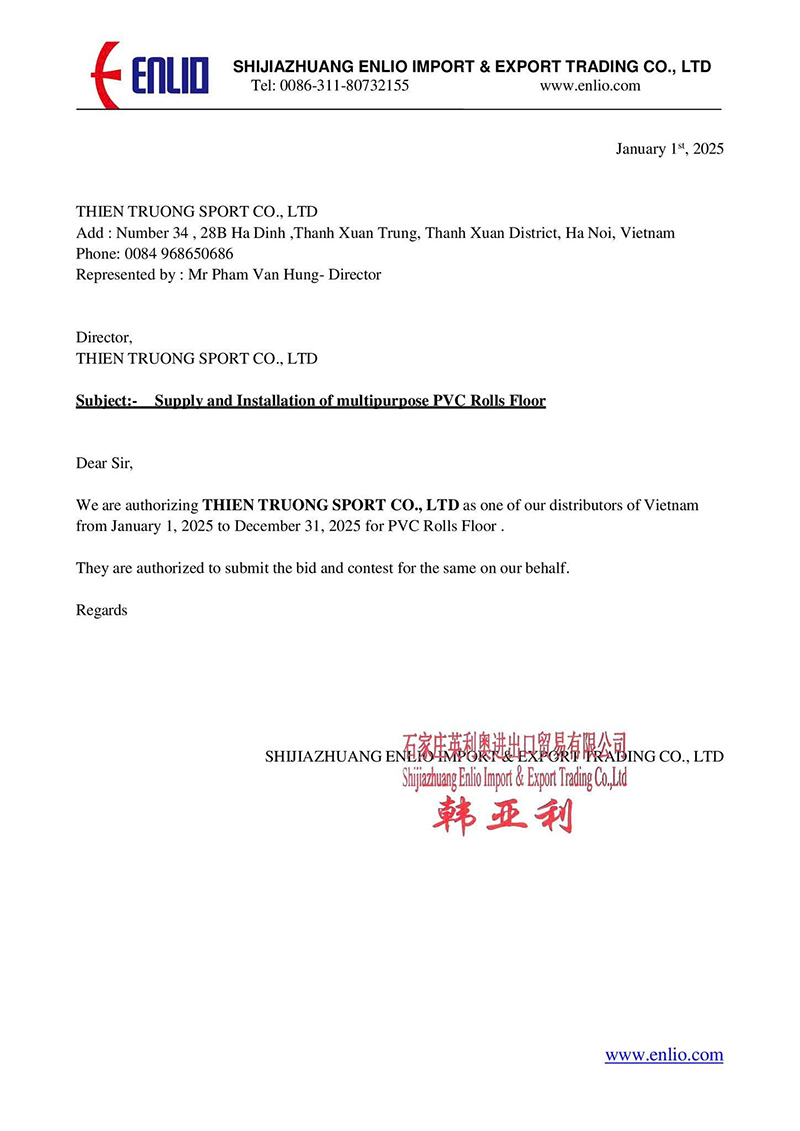 Giấy chứng nhận đại lý chính hãng Enlio 