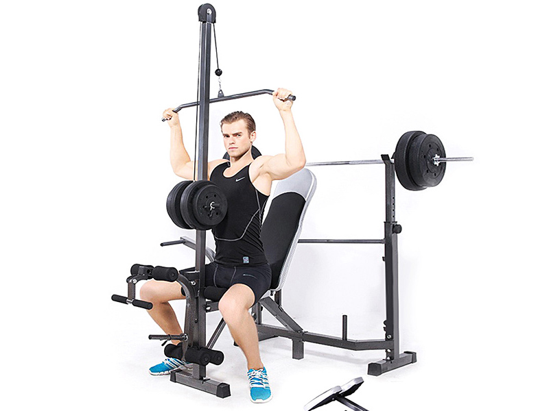 Tập kéo xô với ghế tập tạ đa năng